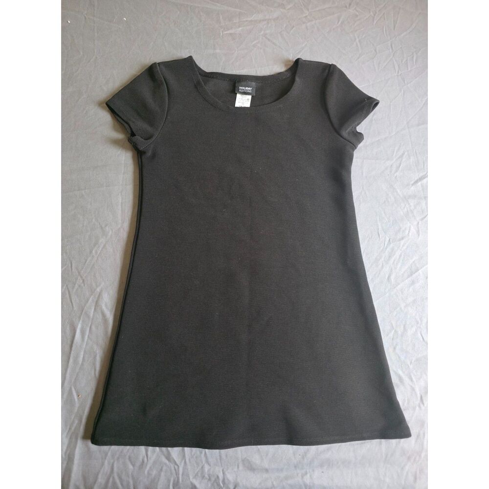 Holiday Editions Black Ribbed Short Sleeve Casual Dress - Girls Size M (7/8)